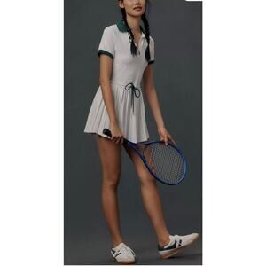 Varley Paloma Short-Sleeve Court Mini Dress White/Forest - M